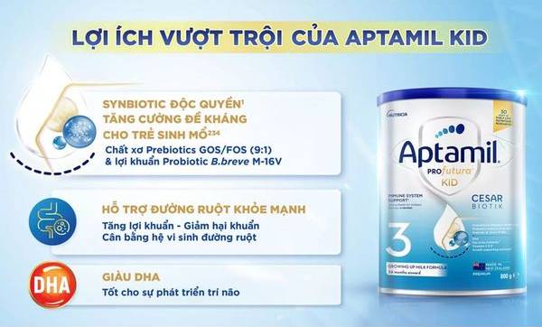 Sữa Aptamil hỗ trợ tăng lợi khuẩn, giảm hại khuẩn trong đường ruột
