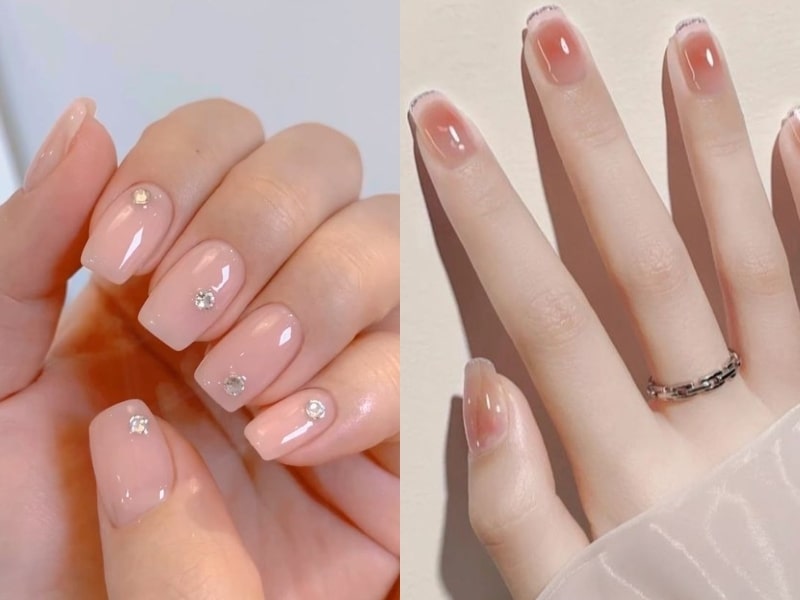 Mẫu nail móng vuông ngắn màu thạch hồng