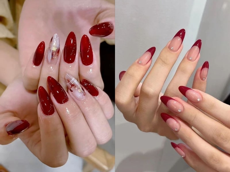 Mẫu nail Tết dáng oval xinh xắn, đơn giản