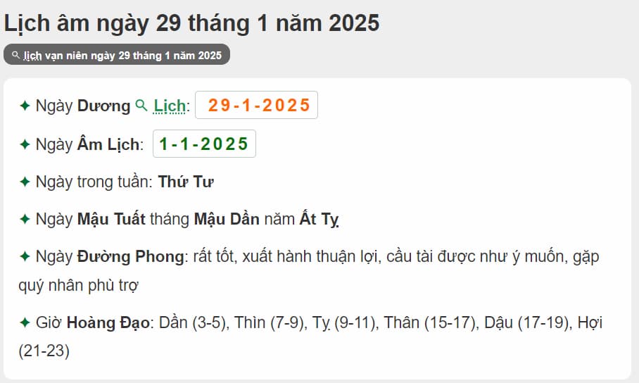 Theo lịch vạn niên năm 2025