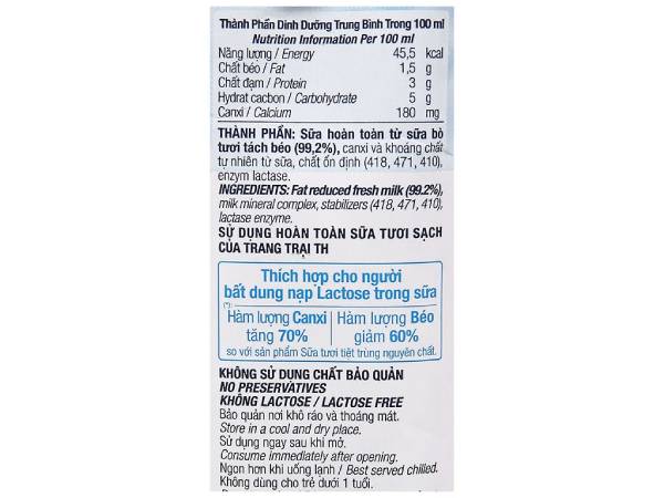 Thành phần dinh dưỡng có trong sữa TH True Milk Hilo