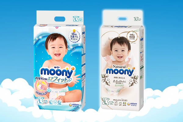 Bỉm Moony có có hai dòng chính là bỉm Moony Natural và bỉm Moony thường