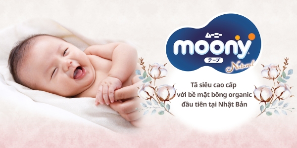 Bỉm Moony sử dụng sợi bông hữu cơ an toàn cho làn da nhạy cảm của bé