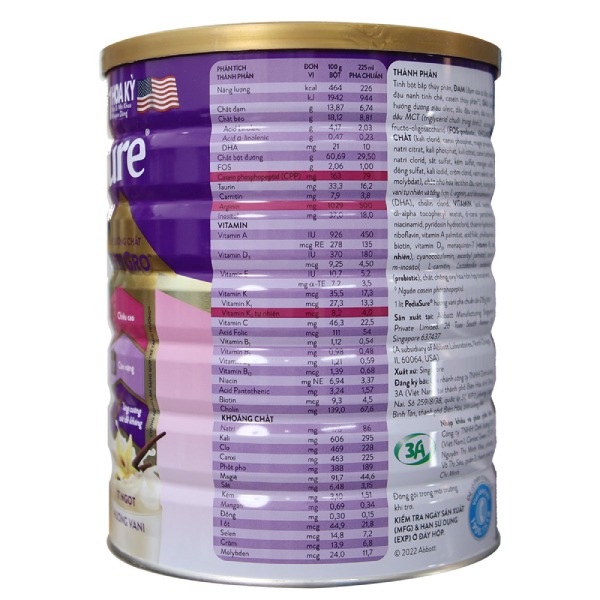 Thành phần dinh dưỡng có trong sữa PediaSure Việt Nam