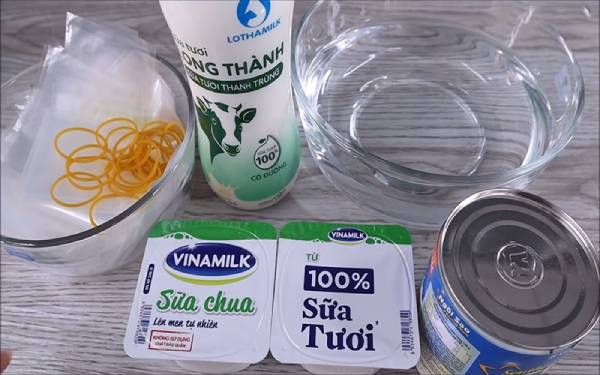 Các nguyên liệu cần thiết để làm sữa chua túi