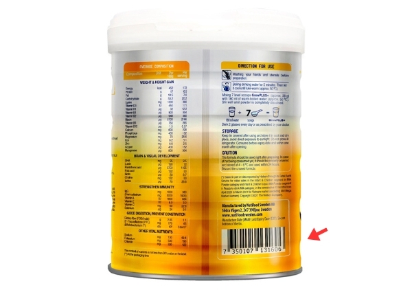 Sữa Growplus có 3 số đầu mã vạch là 735 từ Thụy Điển