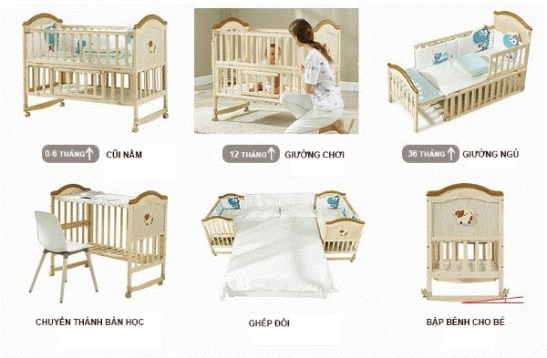 Cũi gỗ em bé kèm hộc tủ tiện lợi