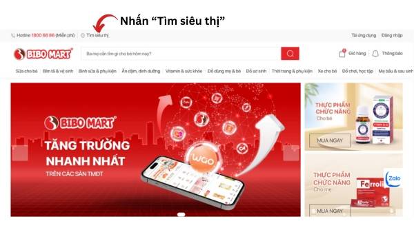 Nhấn Tìm siêu thị trên thanh công cụ