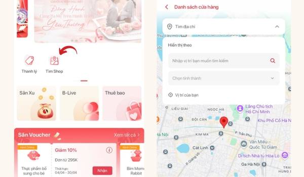Ba mẹ tìm mục “Tìm Shop” và nhập địa chỉ hiện tại