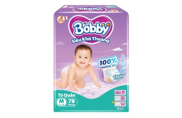 Bỉm Bobby thấm hút vượt trội, thoáng khí cho làn da bé