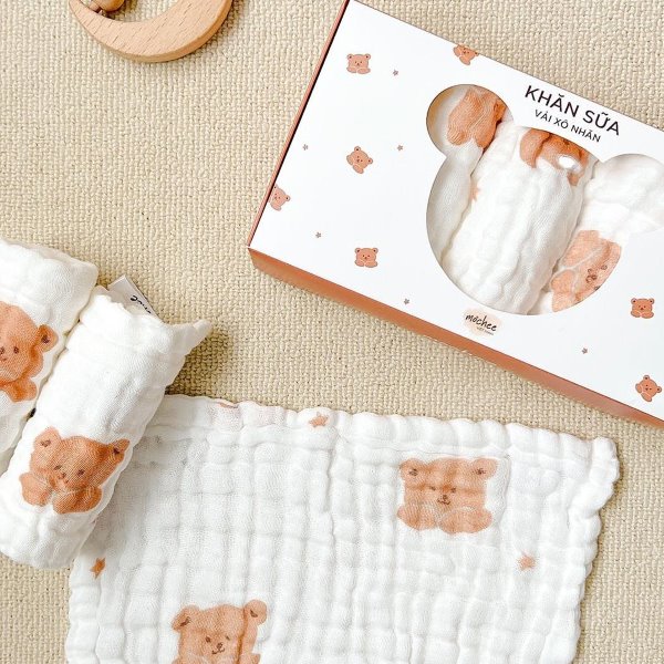 Khăn sữa Mochee vải xô nhăn 6 lớp 25cmx25cm