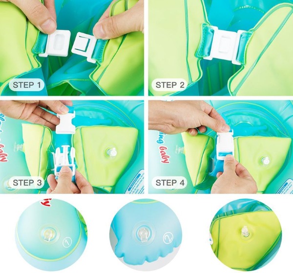 Chốt khóa an toàn thiết kế trên phao để giữ cố định cơ thể bé