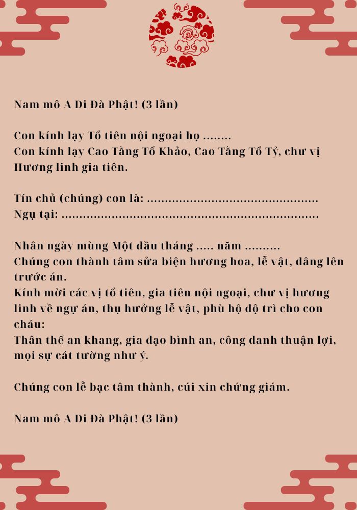 văn khấn mùng 1 gia tiên