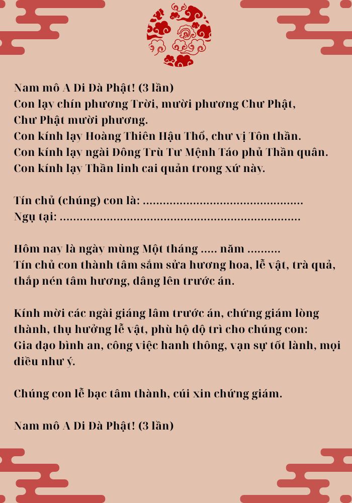văn khấn mùng 1 thần linh
