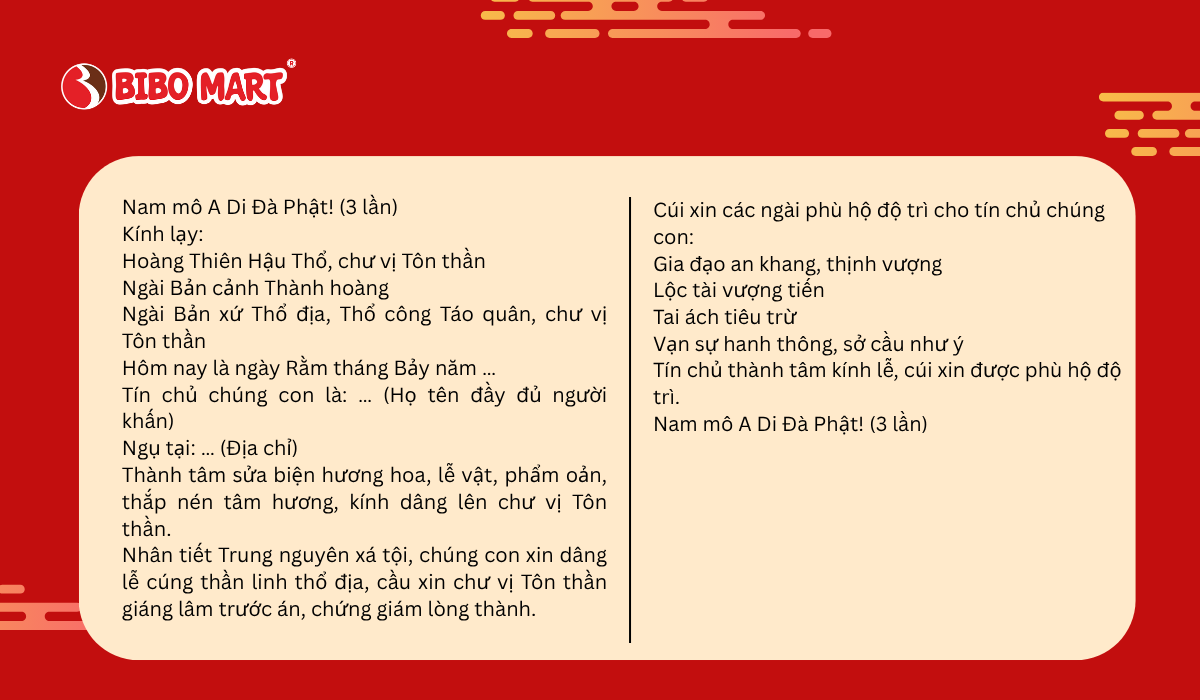 Văn khấn rằm tháng 7 thần linh