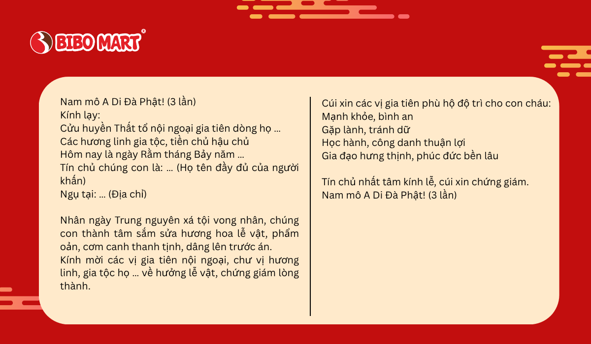Văn khấn ngày rằm tháng 7 gia tiên