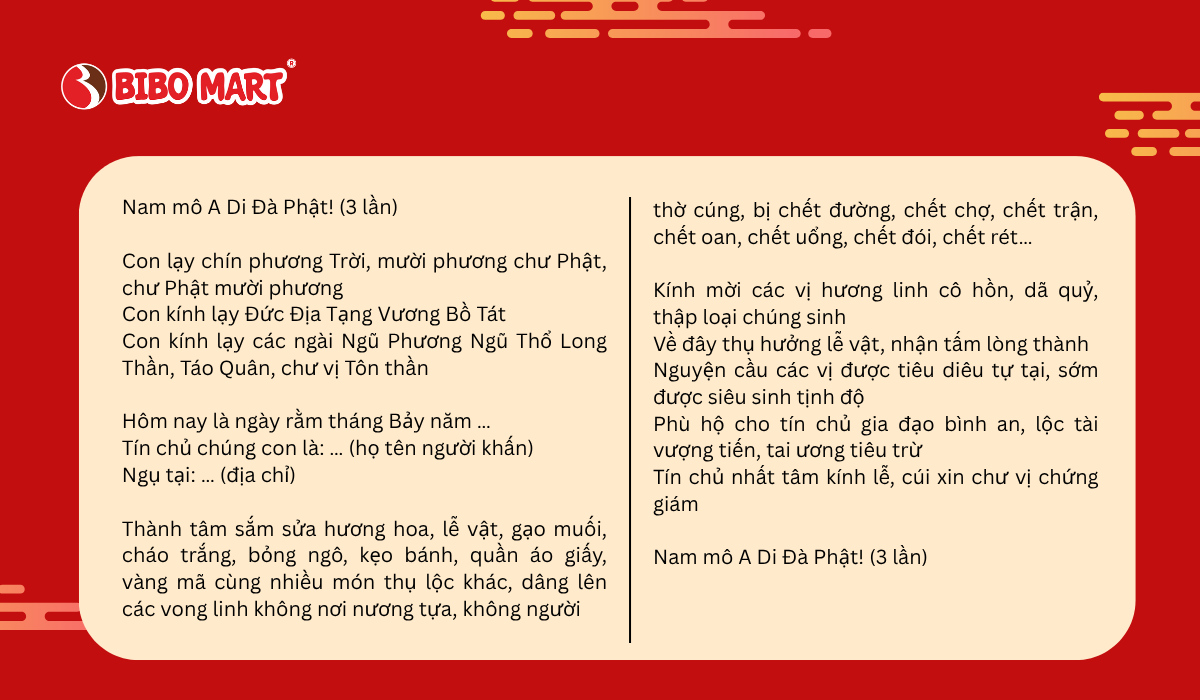Văn khấn cô hồn rằm tháng 7