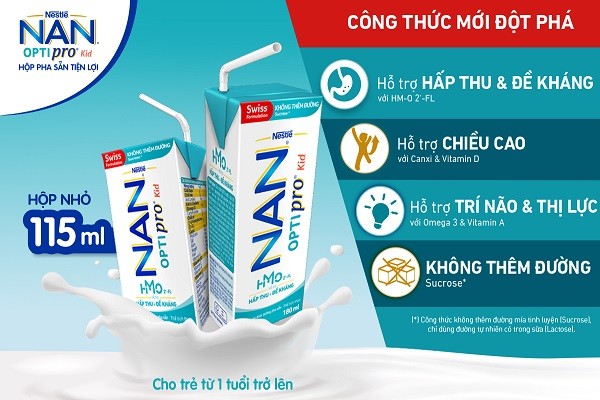 Sữa Nan Optipro Kid không thêm đường mía tinh luyện Sucrose