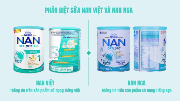 Thông tin bao bì trên sữa Nan Việt và Nan Nga
