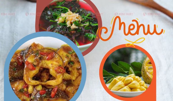 Cơm cá quả kho nghệ, canh rau dền đỏ, mít chín