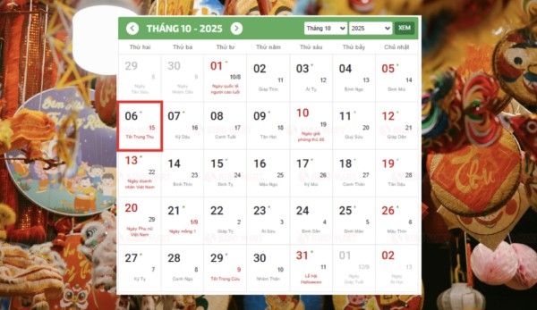 Lịch Trung thu 2025